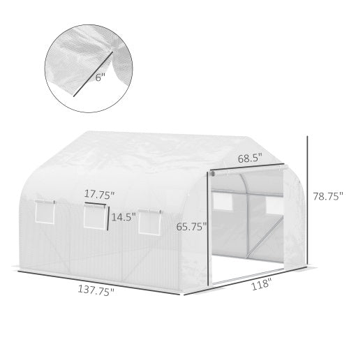 Outdoor Walk-in Greenhouse, Tunnel Greenhouse With Roller Shutters, Zipper Door, PE Hood, Heavy Duty Steel Frame, White - Premium  from Yard Agri Supply - Just $351.99! Shop now at Yard Agri Supply