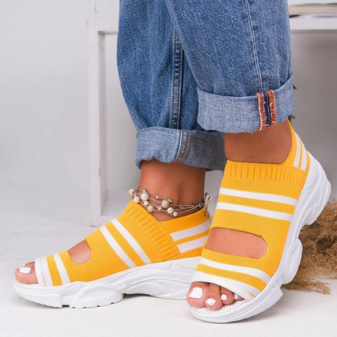 Flying Woven Sandals Women's New Summer Flat-Bottomed Style Comfortable Elastic Thick-Soled Sports Fish Mouth Shoes Large Size Factory - Premium bags and shoes from cjdropshipping - Just $43! Shop now at Yard Agri Supply