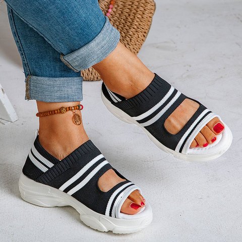 Flying Woven Sandals Women's New Summer Flat-Bottomed Style Comfortable Elastic Thick-Soled Sports Fish Mouth Shoes Large Size Factory - Premium bags and shoes from cjdropshipping - Just $43! Shop now at Yard Agri Supply