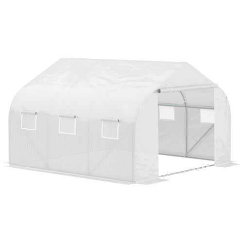 Outdoor Walk-in Greenhouse, Tunnel Greenhouse With Roller Shutters, Zipper Door, PE Hood, Heavy Duty Steel Frame, White - Premium  from Yard Agri Supply - Just $351.99! Shop now at Yard Agri Supply