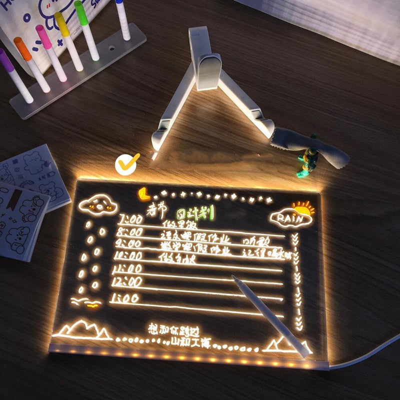Acrylic DIY Note Board LED Night Light Creative Message Board Holiday Lamp With 7Pens USB LED Desk Lamp Note Daily Moment Painting Lamp - Premium  from cjdropshipping - Just $24.99! Shop now at Yard Agri Supply