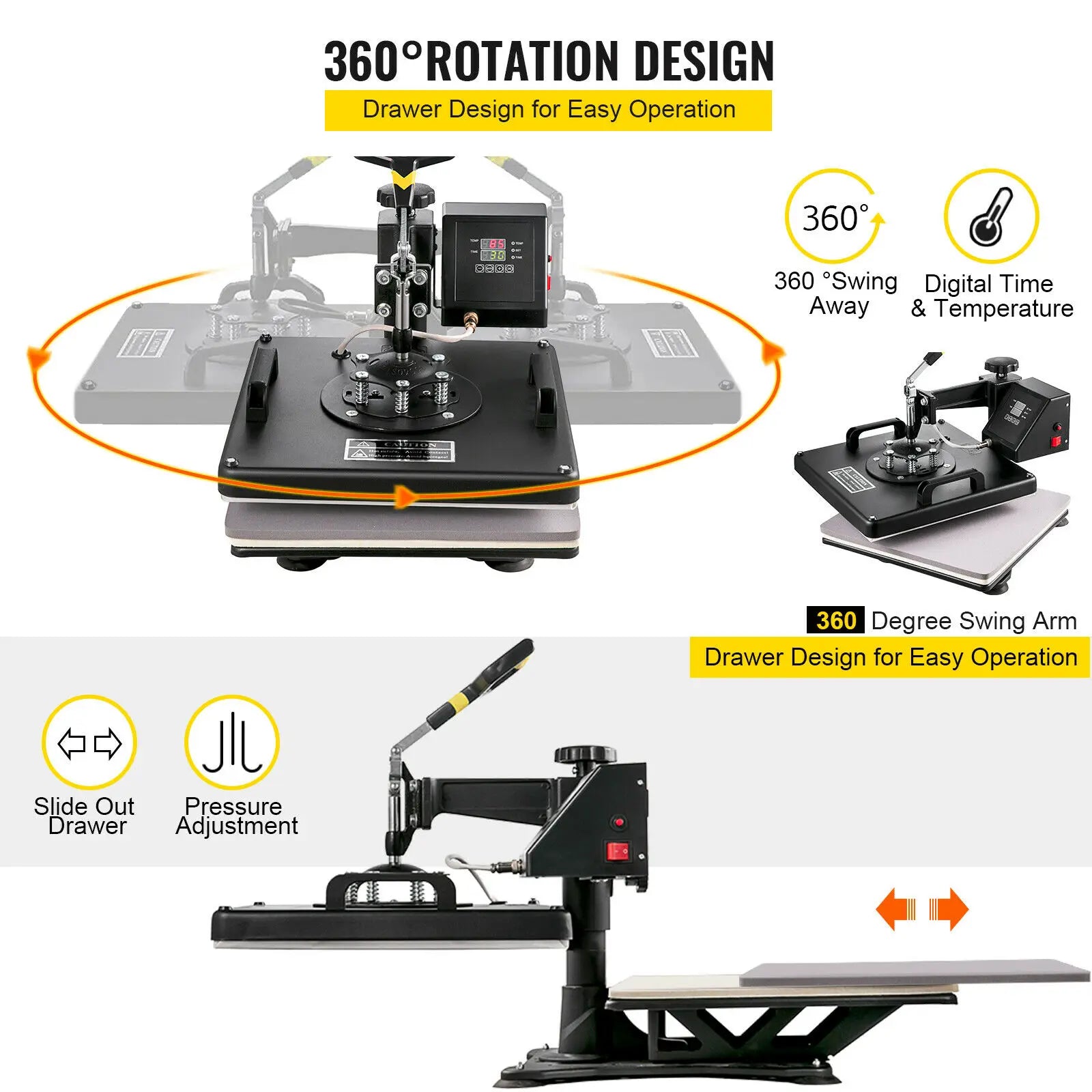VEVOR 15x15 Inch 5 6 8 in 1 Combo Heat Press Swing Away Transfer Sublimation Printer Machine for Cap Mug Ceramic Plate T-Shirt - Premium  from dser - Just $554.95! Shop now at Yard Agri Supply