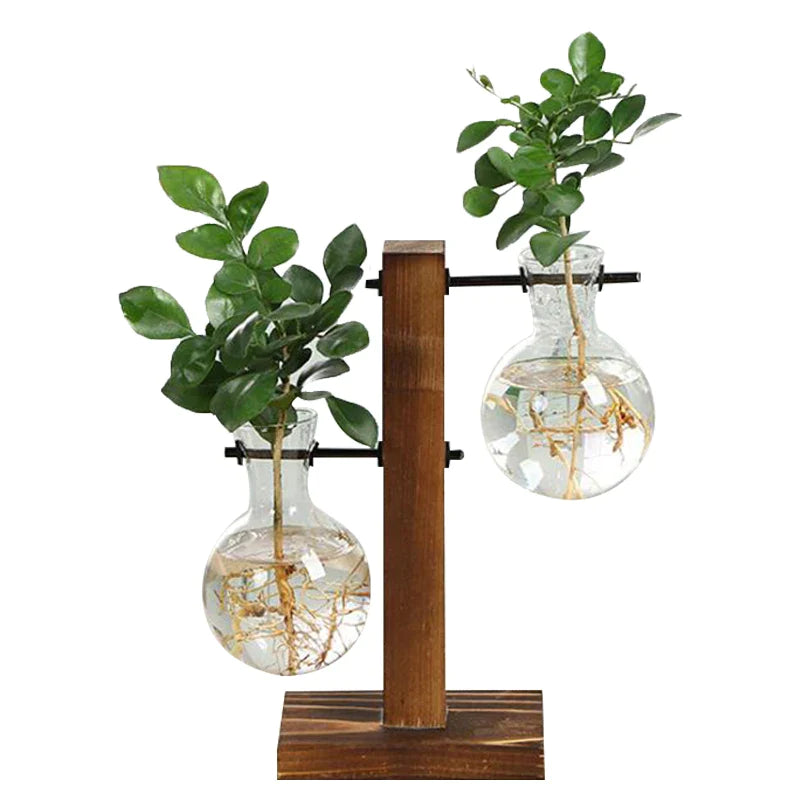 Terrarium Hydroponic Plant Vases Vintage Flower Pot Transparent Vase Wooden Frame Glass Tabletop Plants Home Bonsai Decor - Premium  from Yard Agri Supply - Just $7.99! Shop now at Yard Agri Supply