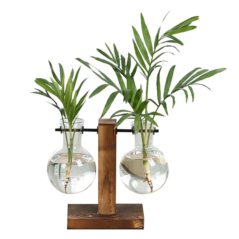 Terrarium Hydroponic Plant Vases Vintage Flower Pot Transparent Vase Wooden Frame Glass Tabletop Plants Home Bonsai Decor - Premium  from Yard Agri Supply - Just $7.99! Shop now at Yard Agri Supply