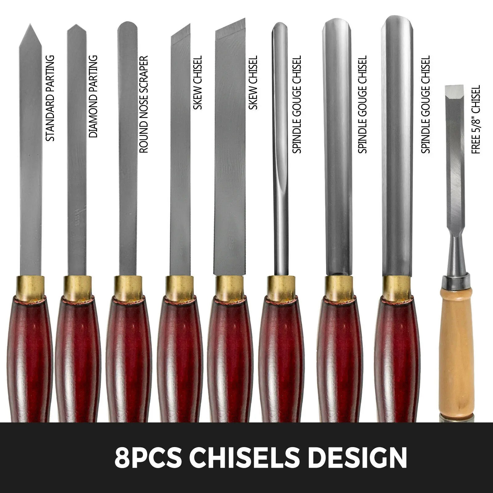 VEVOR 8PCS + 1 Free HSS Lathe Chisel Set for Wood Turning Root Furniture Carving Knife 6.89&quot; Blade 16.14&quot; Chisel With Tool Box - Premium  from Yard Agri Supply - Just $179.95! Shop now at Yard Agri Supply