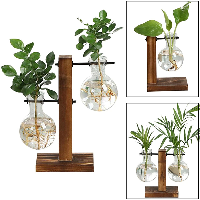 Terrarium Hydroponic Plant Vases Vintage Flower Pot Transparent Vase Wooden Frame Glass Tabletop Plants Home Bonsai Decor - Premium  from Yard Agri Supply - Just $7.99! Shop now at Yard Agri Supply