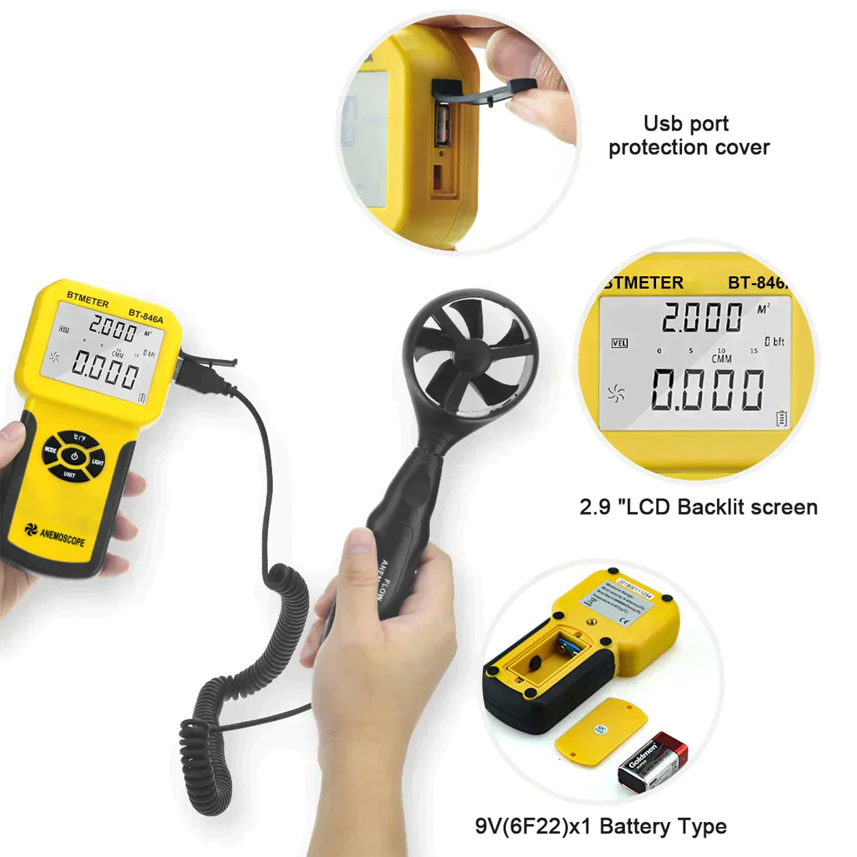 BTMETER 846A Pro HVAC Anemometer Measures Wind Speed Wind Flow Wind Temp Tester CFM Air Flow Velocity Meter with Backlight - Premium  from Yard Agri Supply - Just $83.95! Shop now at Yard Agri Supply