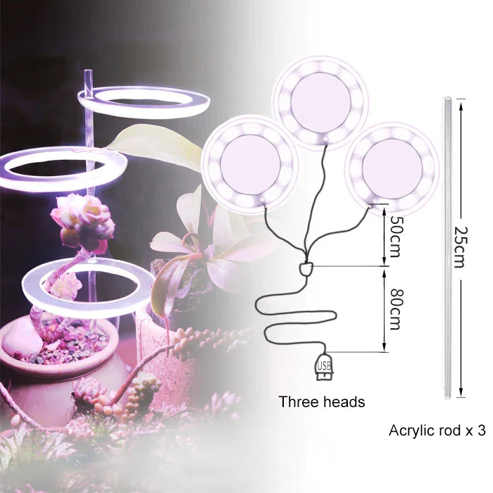Angel Three Ring Grow Light DC5V USB Phytolamp For Plants Led Full Spectrum Lamp For Indoor Plant Seedlings Home Flower Succulet - Premium  from Yard Agri Supply - Just $17.99! Shop now at Yard Agri Supply