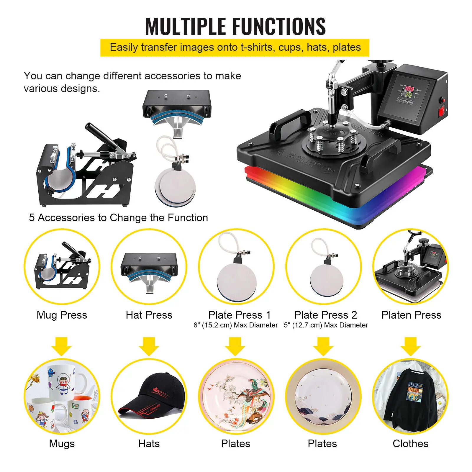 VEVOR Combo Heat Press Machine 5/6/8 in 1 30*38CM 38*38CM Muntifunctional Sublimation Printer Transfer for Mug Hat Plate T-Shirt - Premium  from Yard Agri Supply - Just $434.95! Shop now at Yard Agri Supply