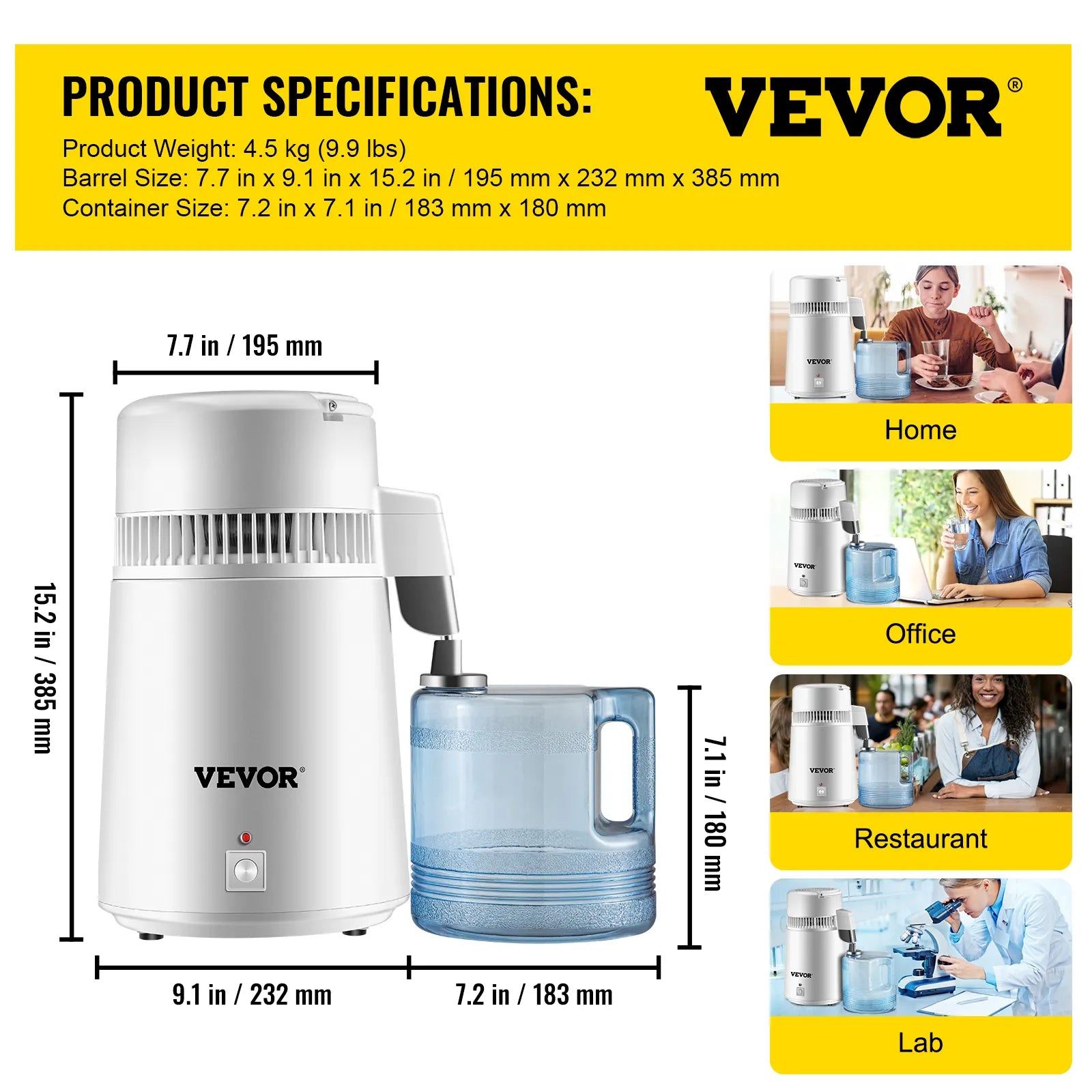 VEVOR 4L Water Distiller Purifier Filter Dispenser Heating Drinking Bottle Softener 304 Stainless Steel Home Appliance for Offic - Premium  from Yard Agri Supply - Just $171.95! Shop now at Yard Agri Supply