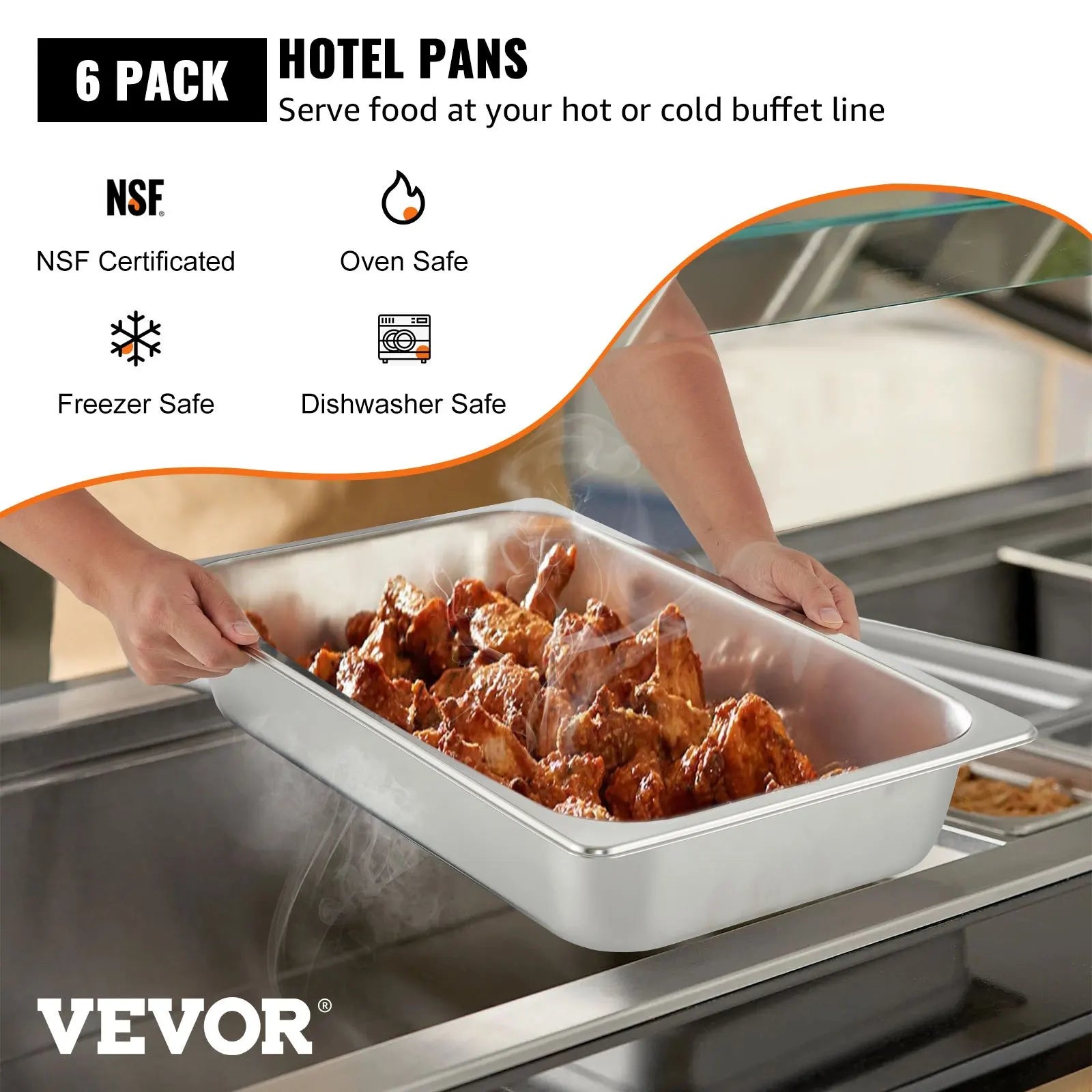 VEVOR 6 Pack Steam Dining Plate Full Size 13L Deep Food Container Stainless Steel Oven Tray Hotel Steam Dining Plate - Premium  from Yard Agri Supply - Just $226.95! Shop now at Yard Agri Supply