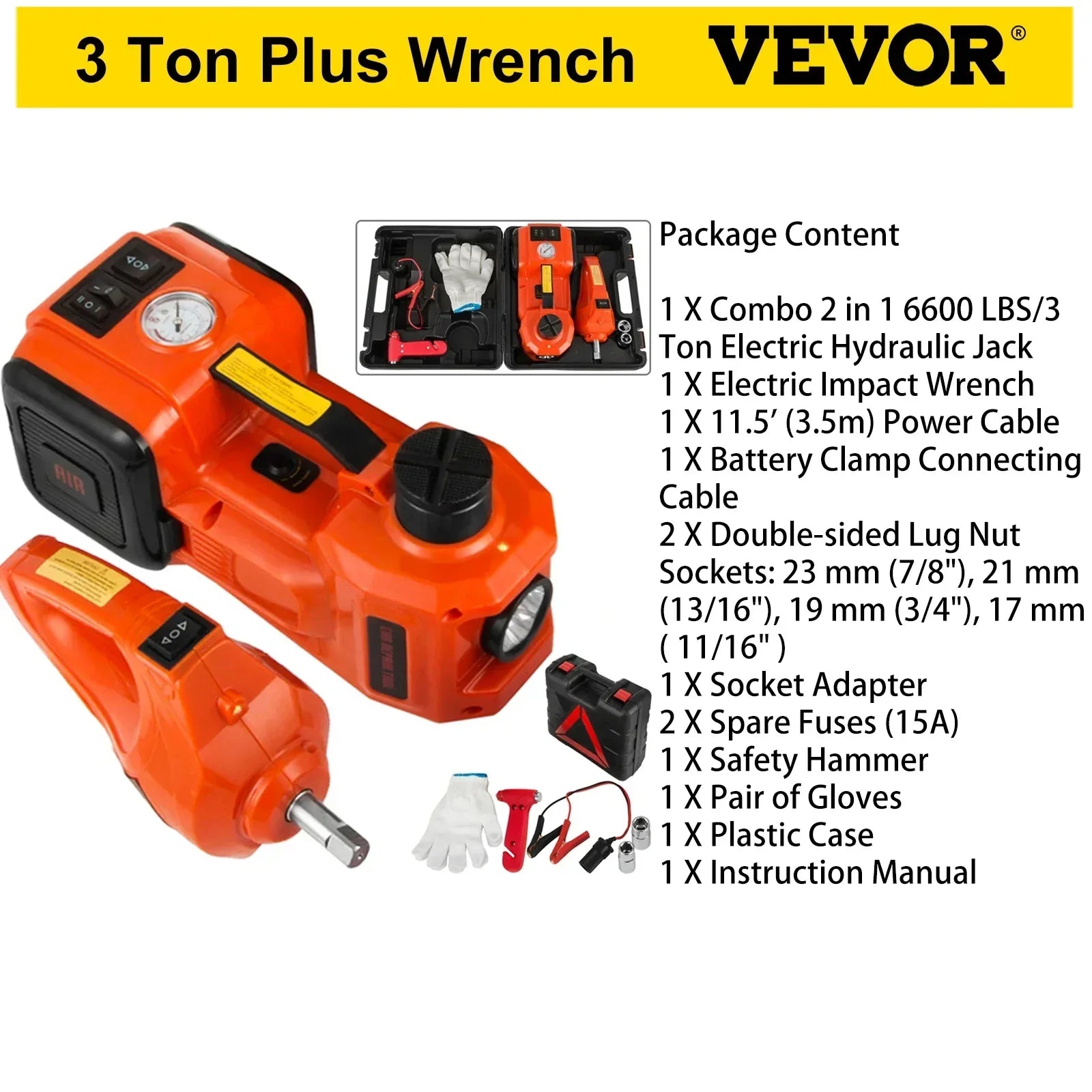 VEVOR 5 Ton 12V Car Jack Electric Hydraulic Jack Kit 45CM + Wrench Tire Inflator LED Light Portable Tire Lifting Car Repair Tool - Premium  from Yard Agri Supply - Just $285.95! Shop now at Yard Agri Supply