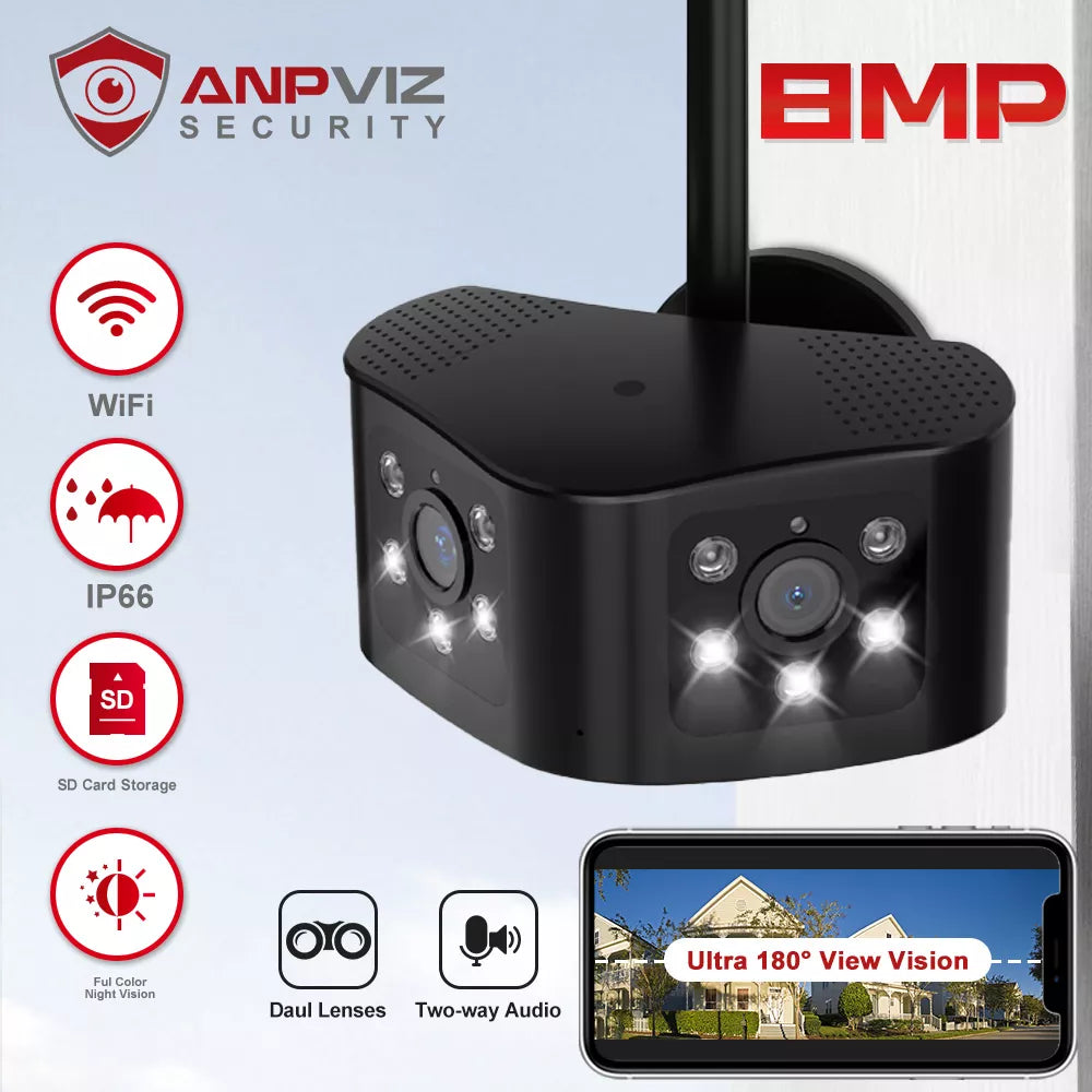 Anpviz 4K 8MP Dual Lens Wifi Camera Panoramic Camera Outdoor 180°Wide-angle Vision Motion Detection&Alarm Online View 2 Way Talk - Premium  from Yard Agri Supply - Just $149.95! Shop now at Yard Agri Supply