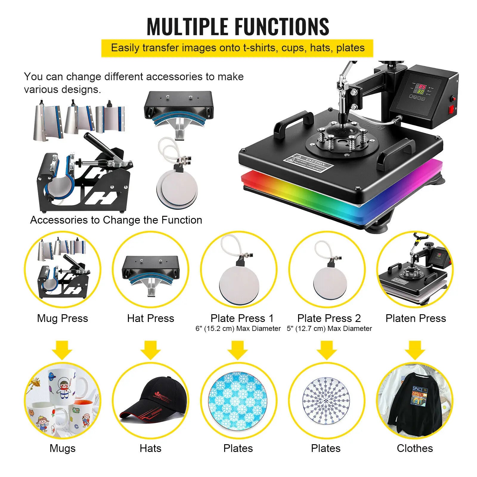 VEVOR Combo Heat Press Machine 5/6/8 in 1 30*38CM 38*38CM Muntifunctional Sublimation Printer Transfer for Mug Hat Plate T-Shirt - Premium  from Yard Agri Supply - Just $434.95! Shop now at Yard Agri Supply