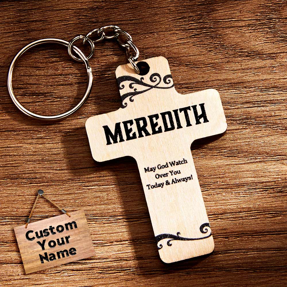 God Bless You Personalized Name Wood Cross Keychain Custom Name Cross Gift for Christians - Premium  from MadeMine - Just $4.10! Shop now at Yard Agri Supply