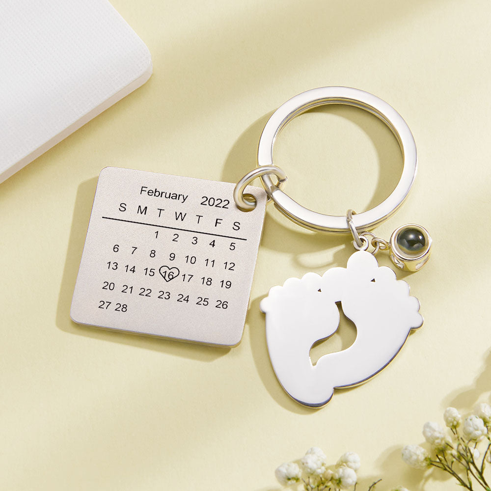 Custom Photo Projection Date Keychain Personalized Calendar Key Ring Newborn Announcement - Premium  from MadeMine - Just $27.10! Shop now at Yard Agri Supply