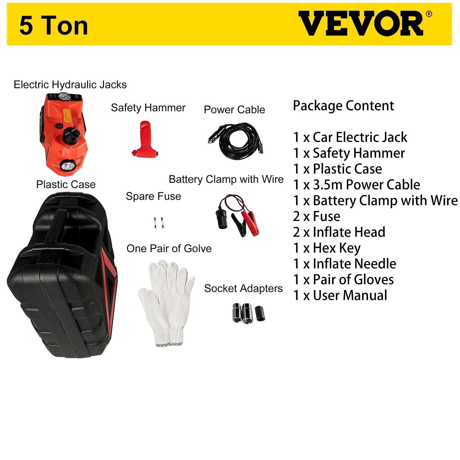 VEVOR 5 Ton 12V Car Jack Electric Hydraulic Jack Kit 45CM + Wrench Tire Inflator LED Light Portable Tire Lifting Car Repair Tool - Premium  from Yard Agri Supply - Just $285.95! Shop now at Yard Agri Supply