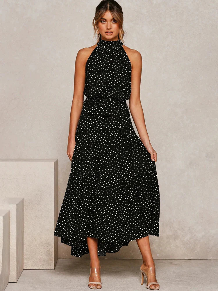 Summer Long Dress Polka Dot Casual Dresses Black Sexy Halter Strapless New 2022 Yellow Sundress Vacation Clothes For Women - Premium  from Yard Agri Supply - Just $15.95! Shop now at Yard Agri Supply
