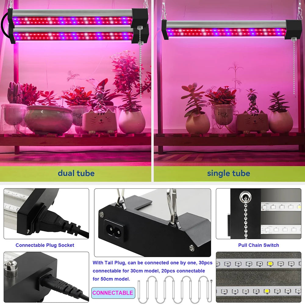 Connectable LED Plants Grow Light Full Spectrum Hydroponic Growing Lamp with Pull Chain Switch Indoor Veg Flower Phytolamp Panel - Premium  from dser - Just $54.95! Shop now at Yard Agri Supply