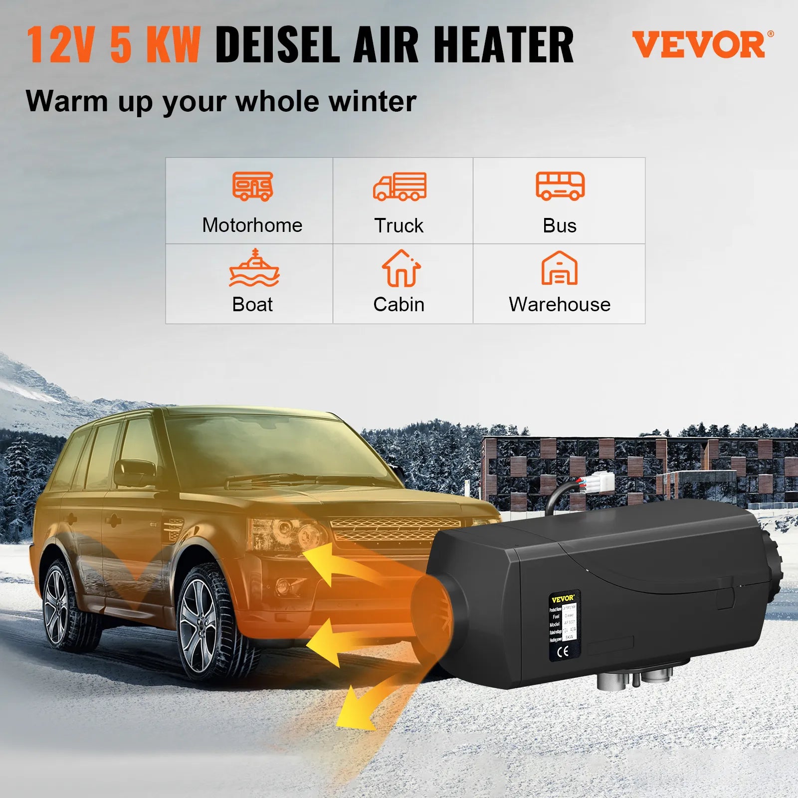 VEVOR 5KW Car Heater 12V Air Diesel Heater for Bus Auto Boats Yacht Motorhome Trailer Trucks RV 5000W Air Diesel Parking Heater - Premium  from Yard Agri Supply - Just $112.04! Shop now at Yard Agri Supply