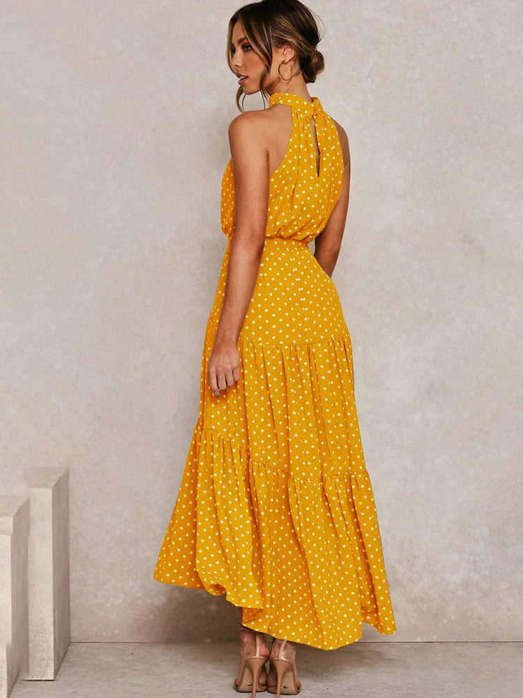 Summer Long Dress Polka Dot Casual Dresses Black Sexy Halter Strapless New 2022 Yellow Sundress Vacation Clothes For Women - Premium  from Yard Agri Supply - Just $15.95! Shop now at Yard Agri Supply