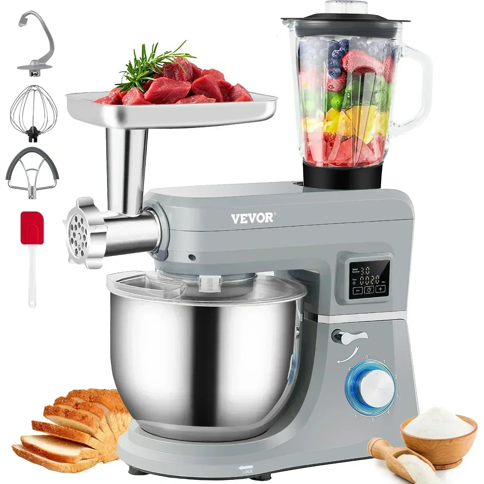 VEVOR 5 IN 1 Stand Mixer 660W Tilt-Head Multifunctional Electric Mixer w/ 6 Speeds LCD Screen Timing 7.4 Qt Stainless Steel Bowl - Premium  from Yard Agri Supply - Just $450.95! Shop now at Yard Agri Supply