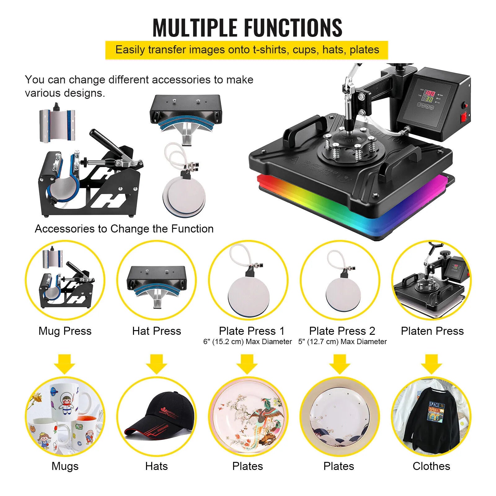 VEVOR Combo Heat Press Machine 5/6/8 in 1 30*38CM 38*38CM Muntifunctional Sublimation Printer Transfer for Mug Hat Plate T-Shirt - Premium  from Yard Agri Supply - Just $423.95! Shop now at Yard Agri Supply