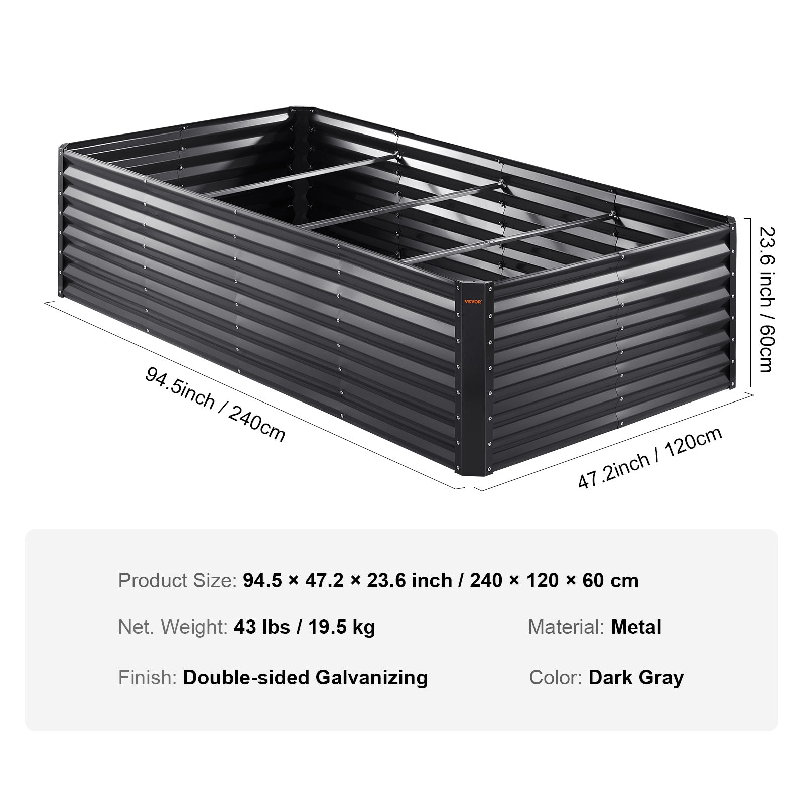 VEVOR Galvanized Raised Garden Bed Planter Box 94.5x47.2x23.6inch Flower Vegetable - Premium  from Yard Agri Supply - Just $152! Shop now at Yard Agri Supply