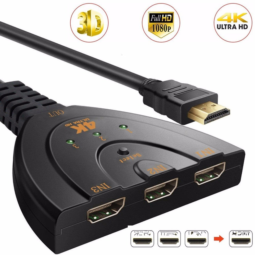 3 Port 4K HDMI 2.0 Cable Auto Splitter Switcher 3x1 Adapter HUB 3D 3 To 4K 2K 3D Mini 3 Port HDMI-compatible - Premium computer and office from cjdropshipping - Just $26.96! Shop now at Yard Agri Supply