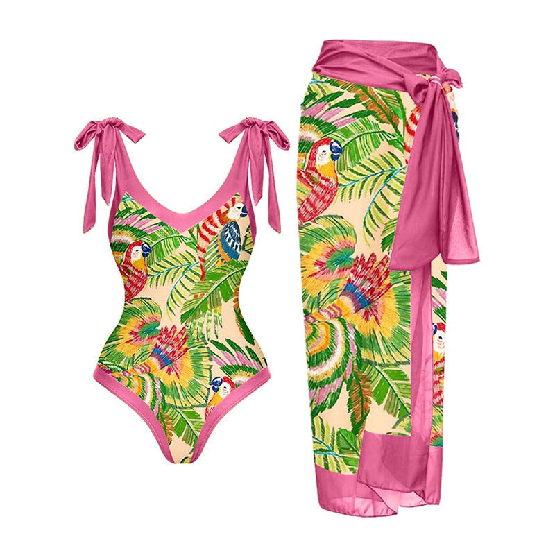 Retro New One Piece Swimsuit Female V Neck Belly Coverage Thin Skirt Spa Beach Dress - Premium  from eprolo - Just $23.46! Shop now at Yard Agri Supply
