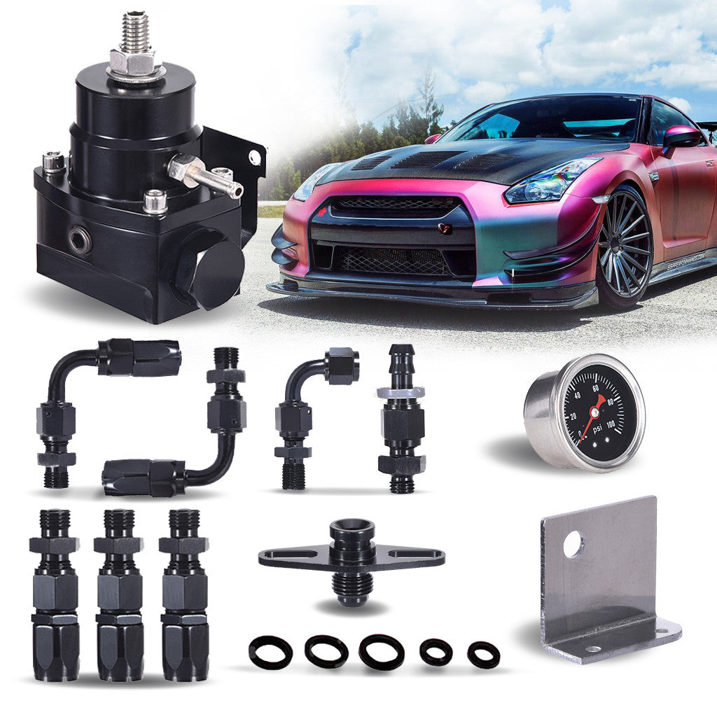 Black Adjustable Fuel Pressure Regulator Kit AN 6 Fitting End Universal - Premium car parts from cjdropshipping - Just $355.71! Shop now at Yard Agri Supply