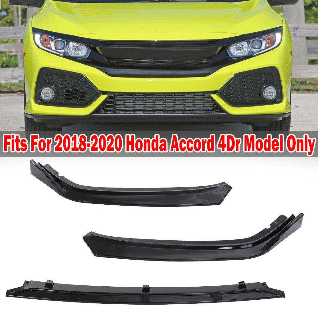 For 2018-2020 Honda Accord JDM 3PC Style Glossy Black Front Bumper Lip Splitter - Premium car parts from cjdropshipping - Just $208.99! Shop now at Yard Agri Supply