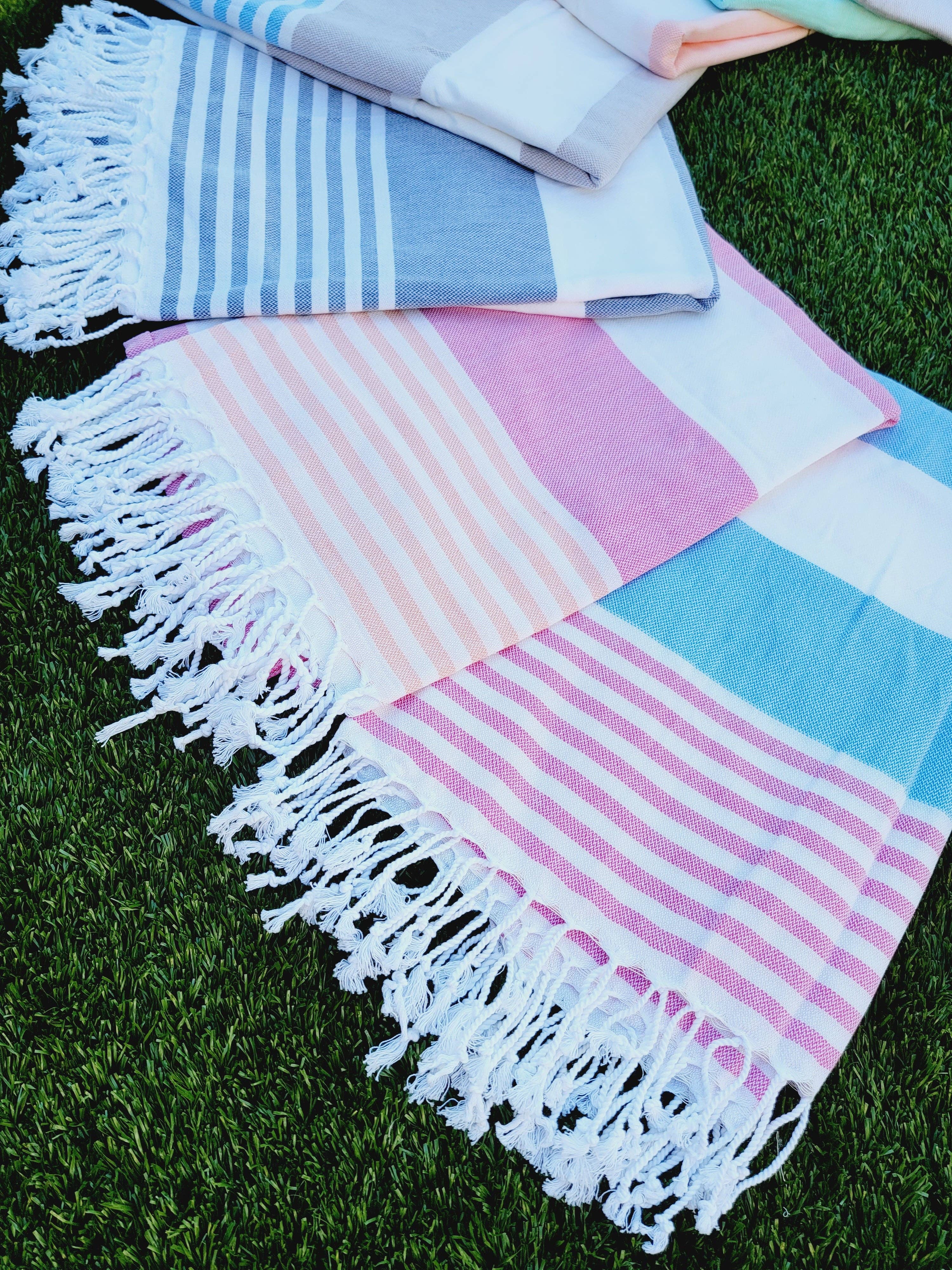 Beach/Bath Turkish Towel Easy carry Quick Dry - Blue PinkHeart - Premium Kids & Baby Catalog from EBRU Home - Just $31.97! Shop now at Yard Agri Supply