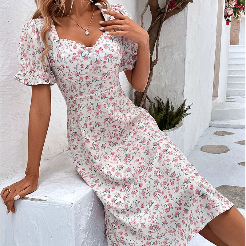 Summer New Fashion Women Slim Temperament Lotus Leaf Sleeve Floral Dress - Premium  from eprolo - Just $29.94! Shop now at Yard Agri Supply