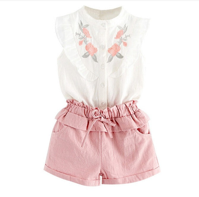 Children's Clothing  Ruffled Lace Sleeveless Shirt Two-Color Shorts Set - Premium  from eprolo - Just $23.6! Shop now at Yard Agri Supply