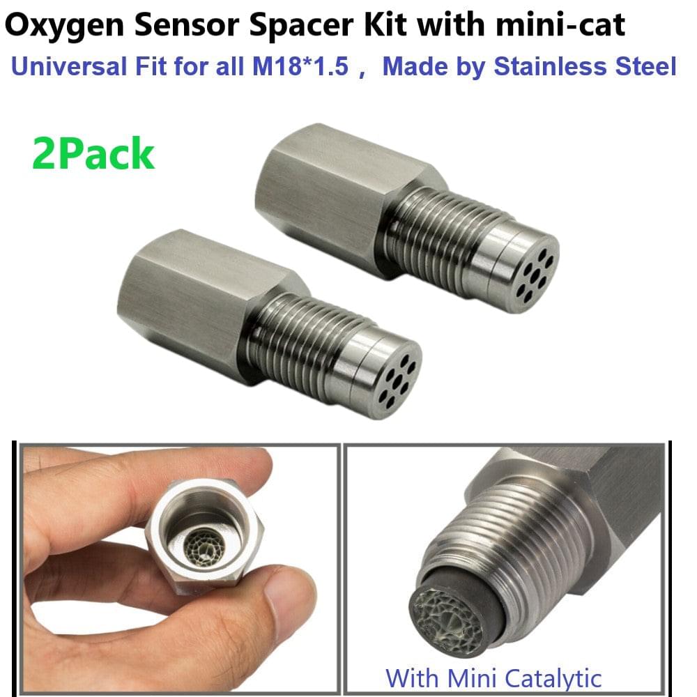 2x Straight O2 Oxygen Sensor Spacer Bung Adapter Kit Mini Cat M18 X 1.5 304SS - Premium  from Yard Agri Supply - Just $26.95! Shop now at Yard Agri Supply