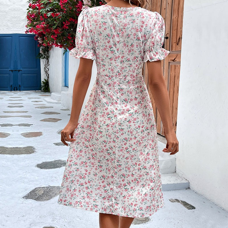 Summer New Fashion Women Slim Temperament Lotus Leaf Sleeve Floral Dress - Premium  from eprolo - Just $29.94! Shop now at Yard Agri Supply