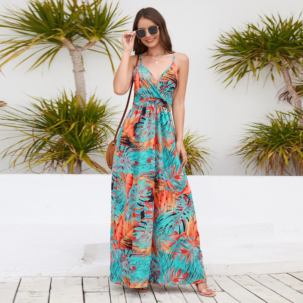 Women's New Bohemian Print Dress Long Sexy V-Neck Halter Dress - Premium  from eprolo - Just $30.90! Shop now at Yard Agri Supply