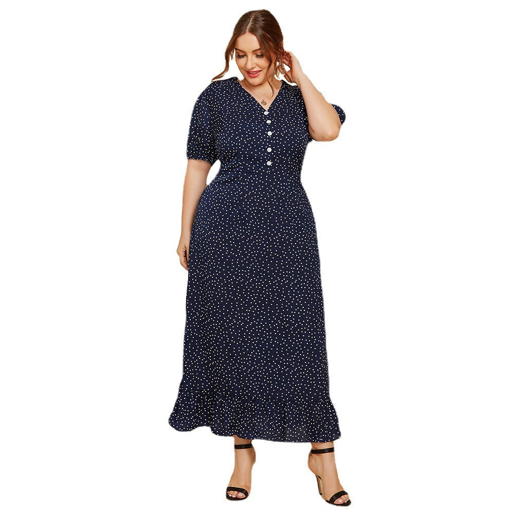 Large Size Women Summer Polka Dot Fashion Short Sleeved Plus Fat Long Fashion Dress JR052 - Premium  from eprolo - Just $32.96! Shop now at Yard Agri Supply
