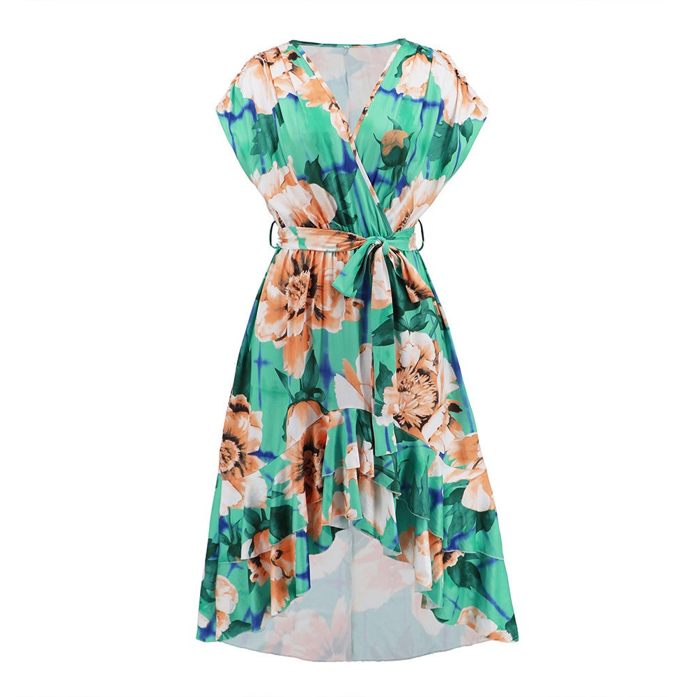 V-Neck Bat Sleeve Print Dress Summer New Women's Fishtail Dress Plus Size - Premium  from eprolo - Just $34.04! Shop now at Yard Agri Supply