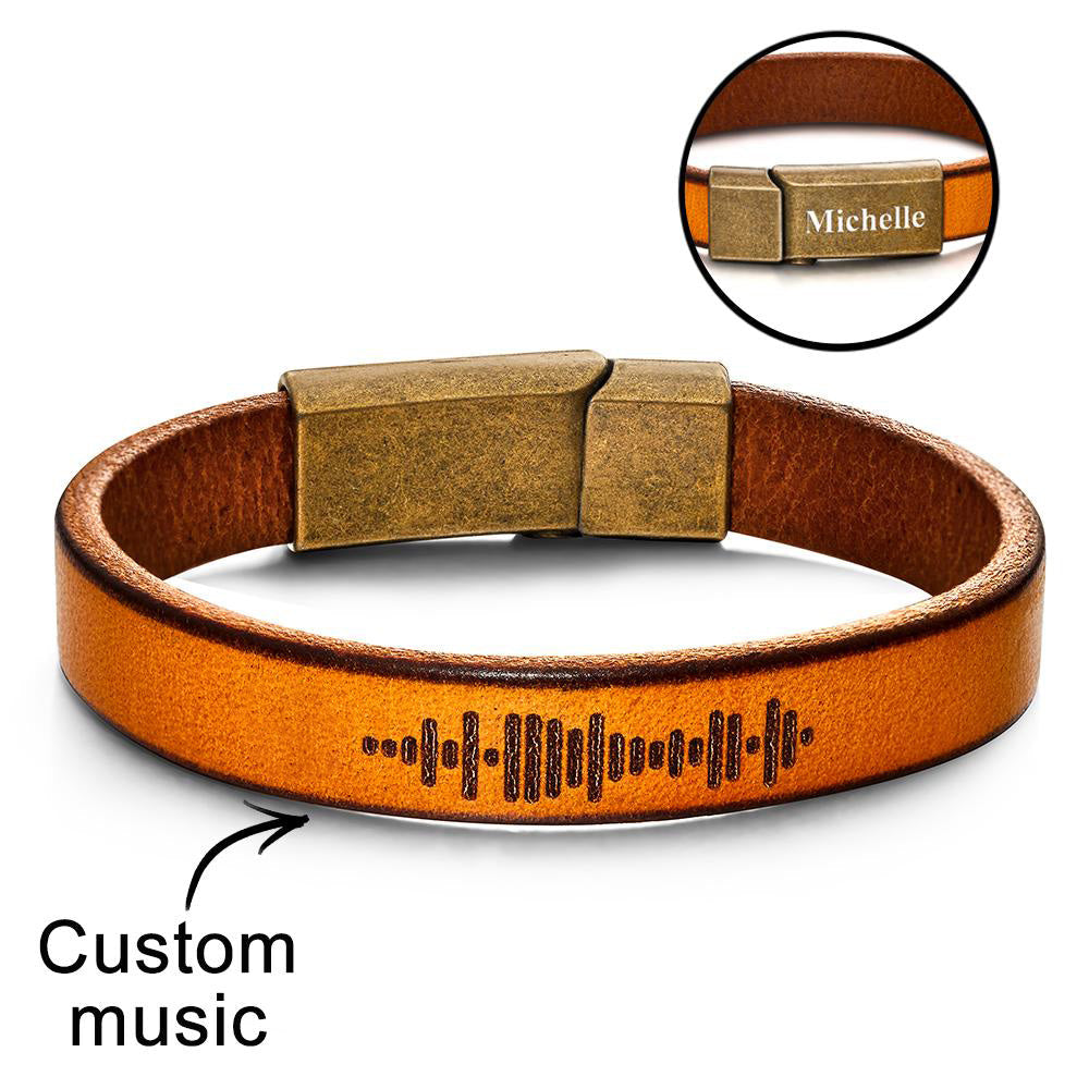Custom Engraved Music Code Leather Bracelet with Strong Magnetic Clasp - Premium  from Mademine - Just $7.9! Shop now at Yard Agri Supply