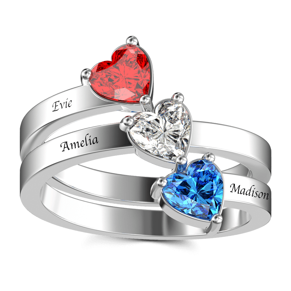 Personalized Engraved Three Name Heart Birthstone Promise Ring S925 Silver - Premium  from Mademine - Just $27.9! Shop now at Yard Agri Supply